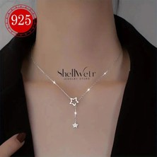 ShellWetr Stella Lunea Yıldızlı Y Model 925 Ayar Gümüş Kadın Kolye | Zarif & Işıltılı Tasarım | Hediye N-Kly-Yldz-01, 0