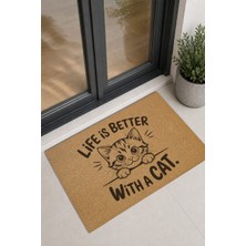 Reflexa Kapı Önü Halı Paspas "life Is Better Whit A Cat" Yazılı Kedi Desenli 60 x 40