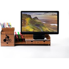 Ahşap Bisikletli Masaüstü Organizer Kalemlik ve Monitör Yükseltici Set, MNT001
