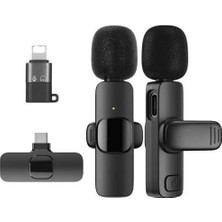 Torima K9 2li Type-C + Lightning Dönüştürücülü Kablosuz Yaka Mikrofonu 2li