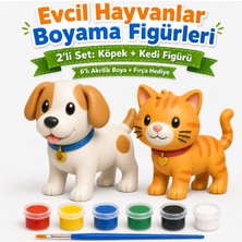 Antiola Çiftlik Hayvanları 2'li Figür Boyama Setleri | Tavuk ve Ördek, At ve Inek, Kedi ve Köpek Figürleri | Akrilik Boya ve Fırça Hediye