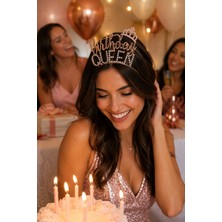 Dodomar Birthday Queen Metal Taşlı Saç Tacı Rose Gold Doğum Günü Parti Kostüm ve Fotoğraf Aksesuarı