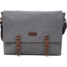 Gillario Design 03 Kanvas-Deri Gri 15.6 Inch Postacı Laptop Çantası