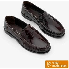 Marjin Kadın Hakiki Deri Oval Burun Makosen Dikişli Büzgülü Loafer Günlük Ayakkabı Ozena Bordo Rugan