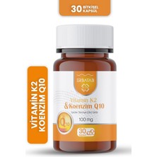 Koenzim Q10 ve Vitamin K2 Kombinasyonu - 100 Mg COQ10 + 100 Mcg Mk-7 Menakinon, Bitkisel Vegan Kapsül, Helal Sertifikalı Takviye Edici Gıda, 30 Kapsül