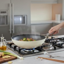 Sera Nova Yanmaz Yapışmaz Seramik Wok Tava 28 cm – Beyaz