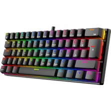 %60 Kablolu Rgb Mekanik Gaming Klavye, Deri Bilek Destekli, Anti-Ghosting, 19 Rgb Efekt Seçeneği, 50 Milyon Basım Ömürlü, Kablolu Mekanik Oyuncu Klavyesi Kırmızı Switch Kb-25 (Siyah)