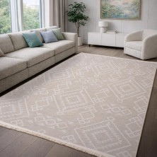 Anadol Şönil Dokuma Halı | Makinede Yıkanabilir Kaymaz Tabanlı Salon Halısı | Kilim ve Yolluk | Krem | 100 x 100 cm | Model AND01
