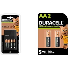 CEF14 4 Saat Pil Şarj Cihazı, 1 Adet + 2'şer Adet Şarj Edilebilir Aa ve Aaa Pil (Duracell Cef 14 Şarj Aleti, 1 Adet) + Duracell Şarj Edilebilir Aa 2500 Mah Kalem Piller, 2'li