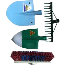 Atasoyticaret 4'lü Sapsız Set Yenal Kürek Yapar Bel Küreği Tırmık ve 40 cm Fırça