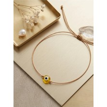 Femenino Gold Ip Sarı Nazar Boncuklu Ayarlanabilir Unisex Bileklik