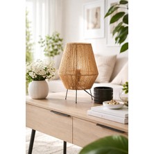 Doğal Hasır Abajur 35 Cm, Bohem Masa Lambası, E27 Duy, 2 Metre Kablolu, Dekoratif Doğal Renk