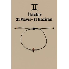 Femenino Ikizler Burcu Gerçek Doğal Kaplan Gözü Taşlı Şans Bilekliği - Özel Kutulu