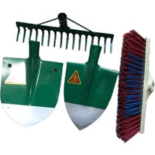 Atasoyticaret 4'lü Sapsız Set Yapar Kürek Yapar Bel Küreği Tırmık ve 40 cm Fırça