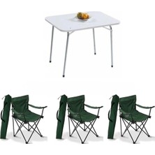 Yeşil 60X80 Katlanır Masa + 3 Adet Kamp Katlanır Sandalye Piknik Plaj Set