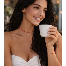 Femenino Ayarlanabilir Gold Dorika Kırmızı Ip Kolye Choker ve Bileklik Takımı