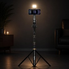 2.1m Çok Fonksiyonlu Canlı Yayın Tripodu, LED Işıklı Telefon Tutucu, Bluetooth Uzaktan Kumandalı, Ayarlanabilir Teleskopik Selfie Çubuğu ve Stabil Tripod | NP-Z6S