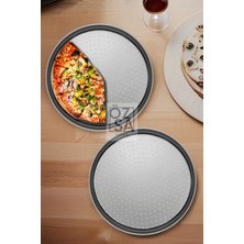 ÖzSa Home 2 Adet 32CM Delikli Pizza Tepsisi Lahmacun Pide Tepsisi 32 cm 2 Parça Çelik Pizza Tepsisi