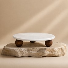 25 cm Mermer Sunum Standı Naturel Ahşap Ayaklı Dekoratif Servis Sunum Tabağı Sariva Home