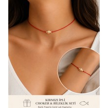 Femenino Kırmızı Ipli Lak Kaplama Balık Figürlü Choker Kolye ve Bileklik Seti