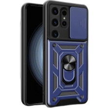 Raftan Topla Samsung Galaxy S24 Ultra Kılıf Pars Lens Yüzüklü Silikon - Lacivert