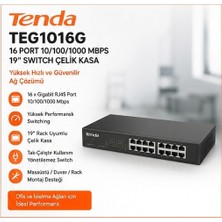 Tenda TEG1016G 16 Port 10/100/1000 Mbps 19" Switch Çelik Kasa