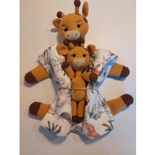 El Yapımı Amigurumi Zürafa Bebek Oyuncağı ve Müslin Battaniye, Uyku Arkadaşı, Yenidoğan Hediyesi