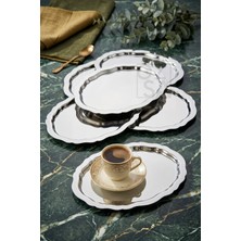 ÖzSa Home Ovally Lüx 6 Adet 25X20 cm Paslanmaz Çelik Gümüş Renk Tepsi Dekoratif Kahve Tepsisi