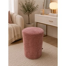 Wooly Life Puf Tedy Kumaş Oturma Pufu Çok Amaclı Makyaj Koltuğu Gül Kurusu