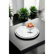 ÖzSa Home 2 Parça Sunum Seti Çelik 21CM Yuvarlak Çay Kahve Servis Sunum Tepsisi ve Lokumluk Dondurmalık