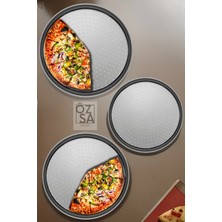 ÖzSa Home 3'lü Delikli Pizza Tepsisi Lahmacun Pide Tepsisi 28 - 32 - 36CM 3 Parça Çelik Pizza Tepsisi
