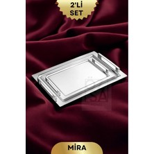 ÖzSa Home 2'li Dikdörtgen 18/10 Paslanmaz Çelik Servis Sunum Çay Kahve Söz Nişan Tepsisi Lüx Tepsi Seti Mira