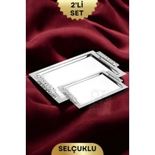 ÖzSa Home 2'li Dikdörtgen 18/10 Paslanmaz Çelik Servis Sunum Çay Kahve Söz Nişan Tepsisi Tepsi Seti Selçuklu
