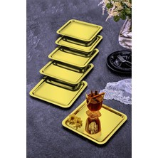 ÖzSa Home 6'lı Gold Lüx Kare Paslanmaz Çelik Kahve Çay Ikram ve Sunum Tepsisi Altın Renk 21X21CM