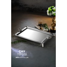 ÖzSa Home Vanes Silver 18/10 Paslanmaz Çelik Ayaklı Tepsi Çay ve Kahve Servis Sunum Ikramlık Tepsi