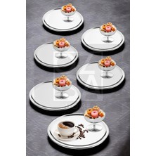 ÖzSa Home 6 Kişilik Sunum Seti Çelik 21CM Yuvarlak Çay Kahve Servis Sunum Tepsisi ve Lokumluk Dondurmalık