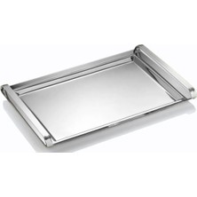 ÖzSa Home Tiamo Xlarge Premium 18/10 Paslanmaz Çelik Sunum Tepsisi Kulplu Söz Nişan Servis Çay Tepsi