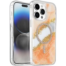 Raftan Topla Onegif Iphone 15 Pro Max Lotus Simli Magsafe Kapak - Turuncu