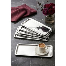ÖzSa Home 6'lı Lüx Dikdörtgen Paslanmaz Çelik Kahve Çay Ikram ve Sunum Tepsisi Gümüş Renk 33X13 cm