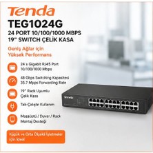 Tenda TEG1024G 24 Port 10/100/1000 Mbps 19" Switch Çelik Kasa