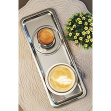 ÖzSa Home 2'li Lüx Dikdörtgen Paslanmaz Çelik Kahve Çay Ikram ve Sunum Tepsisi Gümüş Renk 33X13 cm