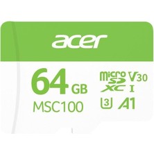 Acer MSC100 64 GB Microsd Hafıza Kartı U3 V30 A1 Aksiyon Kamera & Güvenlik Kamerası Uyumlu