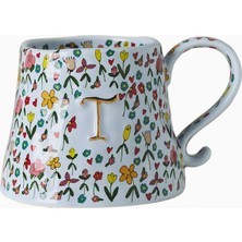 Anthropologie The Mud Fairy El Illüstrasyonlu Monogram Taş Seramik Kupa