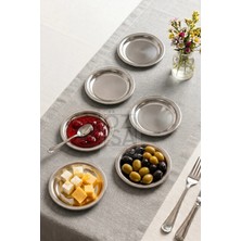 ÖzSa Home 6'lı Çerezlik ve Kahvaltılık Mezelik Düz Tabak Dekoratif Sunum Tepsi Paslanmaz Çelik 11 cm Reçellik