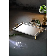 ÖzSa Home Vanes Gold 18/10 Paslanmaz Çelik Ayaklı Tepsi Çay ve Kahve Servis Sunum Ikramlık Tepsi