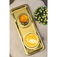 ÖzSa Home 6'lı Gold Lüx Dikdörtgen Paslanmaz Çelik Kahve Çay Ikram ve Sunum Tepsisi Altın Renk 33X13 cm