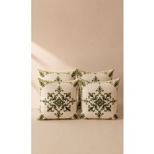Yelay Home  Yeşil Osmanlı Motifli Dekoratif Kırlent Kılıfı 4’lü Set
