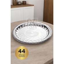 ÖzSa Home Paslanmaz Çelik Desenli Yuvarlak Çay Tepsi Kahve Servis Sunum Tepsi 44CM