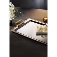 ÖzSa Home Mios Gold 18/10 Paslanmaz Çelik Sunum Tepsisi Kulplu Söz Nişan Servis Çay Tepsi