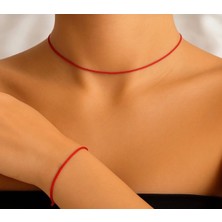 Femenino Ayarlanabilir Kırmızı Ip Kolye Choker ve Bileklik Takımı